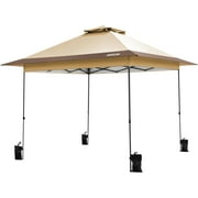 SPECSTAR 10x10ft Pop Up Gazebo Tent One Push Setup Canopy Tent Heavy Duty with Wheel Carry Bag and 4 Sandbags, 2 Tiers Roof for Patio Garden Backyard, Beige